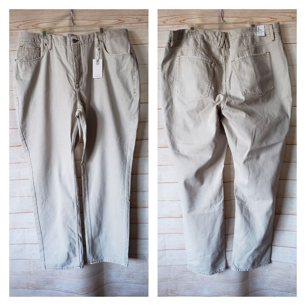 Good American High-Rise 5-Pocket Styling 100% Cotton Jeans in Bone001